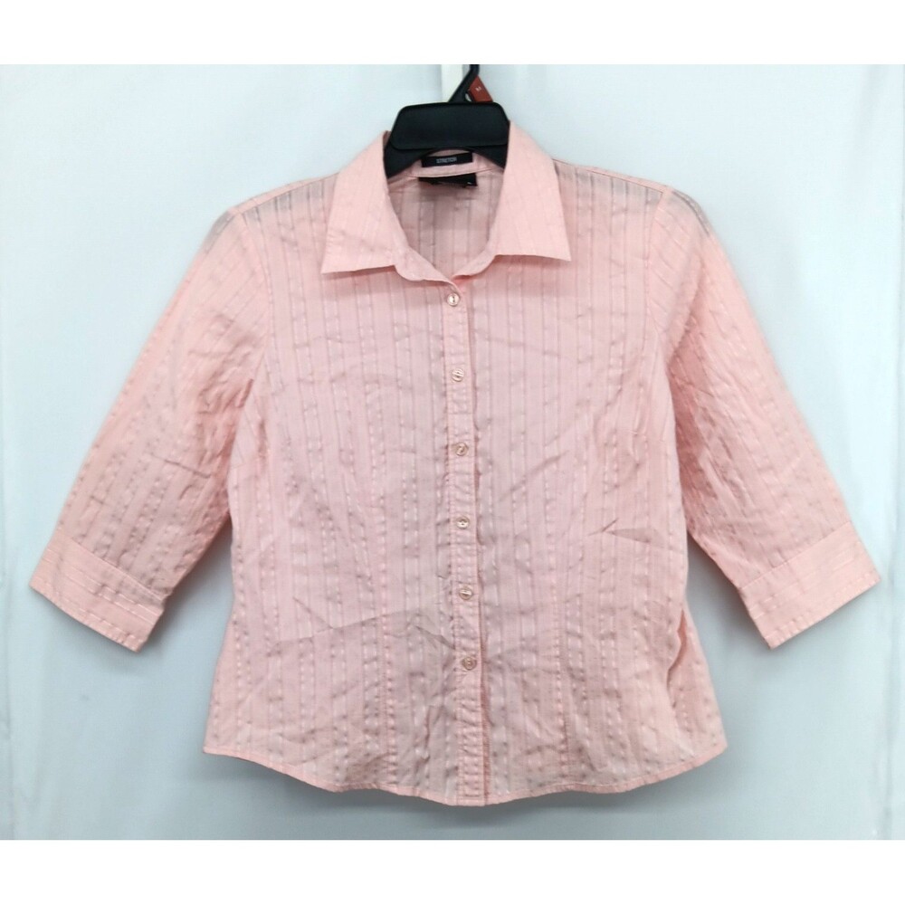 Style & Co Shirt Womens Size 10 Pink 3/4 Sleeve Collared Button Up Top